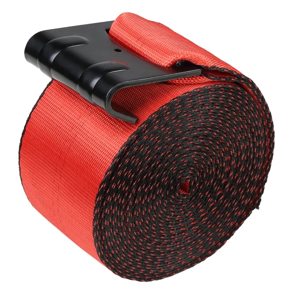 VEVOR Winch Straps, 4" x 30', 6000 lbs Load Capacity, 18000 lbs Breaking Strength, Truck Straps with Flat Hook, Flatbed Tie Downs Cargo Control for Trailers, Farms, Rescues, Tree Saver, Red (10 Pack)