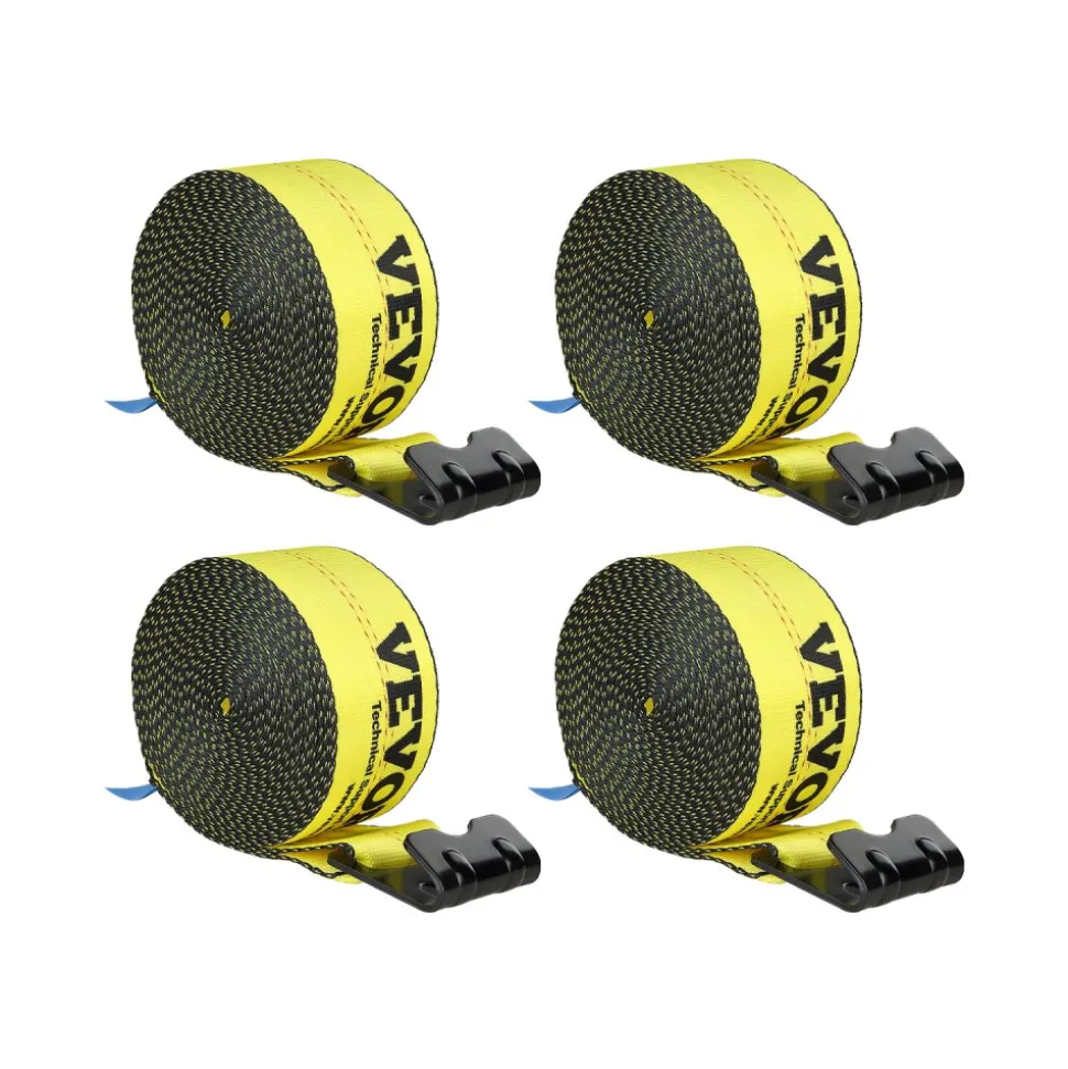 VEVOR Winch Straps, 4" x 30', 6000 lbs Load Capacity, 18000 lbs Break Strength, Truck Straps with Flat Hook, Flatbed Tie Downs Cargo Control for Trailers, Farms, Rescues, Tree Saver, Yellow (4 Pack)