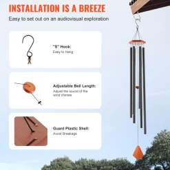 VEVOR Wind Chimes for Outside, 60 in, Deep Tone Wind Chimes with 6 Tubes, Unique Large Memorial Wind Chimes for Anniversary, Amazing Outdoor Decor for Your Patio, Porch, Garden and Backyard, Black