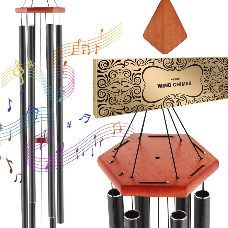 VEVOR Wind Chimes for Outside, 60 in, Deep Tone Wind Chimes with 6 Tubes, Unique Large Memorial Wind Chimes for Anniversary, Amazing Outdoor Decor for Your Patio, Porch, Garden and Backyard, Black