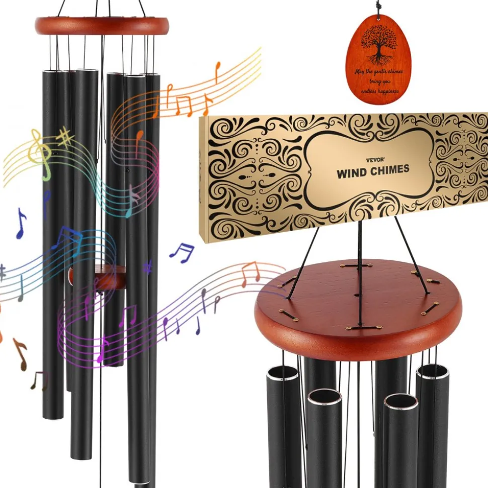 VEVOR Wind Chimes for Outside, 41 in, Deep Tone Wind Chimes with 6 Tubes, Unique Large Memorial Wind Chimes for Anniversary, Amazing Outdoor Decor for Your Patio, Porch, Garden and Backyard, Black