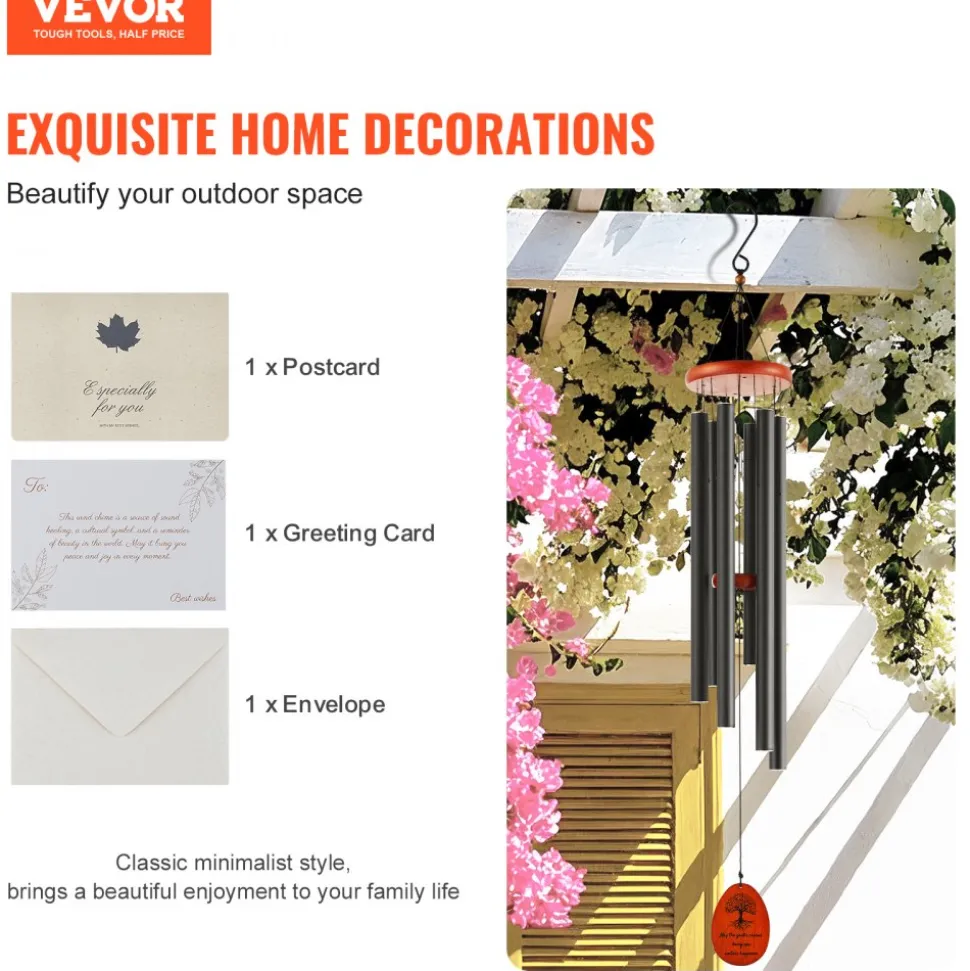 VEVOR Wind Chimes for Outside, 41 in, Deep Tone Wind Chimes with 6 Tubes, Unique Large Memorial Wind Chimes for Anniversary, Amazing Outdoor Decor for Your Patio, Porch, Garden and Backyard, Black