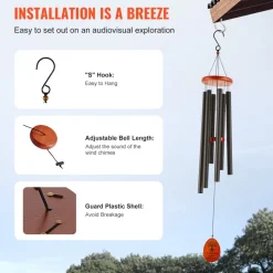 VEVOR Wind Chimes for Outside, 41 in, Deep Tone Wind Chimes with 6 Tubes, Unique Large Memorial Wind Chimes for Anniversary, Amazing Outdoor Decor for Your Patio, Porch, Garden and Backyard, Black