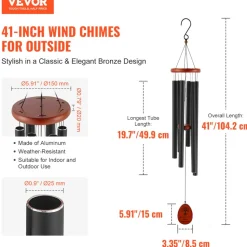 VEVOR Wind Chimes for Outside, 41 in, Deep Tone Wind Chimes with 6 Tubes, Unique Large Memorial Wind Chimes for Anniversary, Amazing Outdoor Decor for Your Patio, Porch, Garden and Backyard, Black