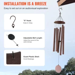 VEVOR Wind Chimes for Outside, 45 in, Deep Tone Wind Chimes with 6 Tubes, Unique Large Memorial Wind Chimes for Anniversary, Amazing Outdoor Decor for Your Patio, Porch, Garden and Backyard, Bronze