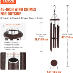 VEVOR Wind Chimes for Outside, 45 in, Deep Tone Wind Chimes with 6 Tubes, Unique Large Memorial Wind Chimes for Anniversary, Amazing Outdoor Decor for Your Patio, Porch, Garden and Backyard, Bronze