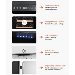 VEVOR Wine Cooler, 28 Bottle Wine Fridge, Mini Wine Cooler Refrigerator with Glass Door, Adjustable Shelves, Digital Temperature Control, Built-in & Freestanding Cooler Fridge for Home, Office, Bar