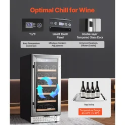 VEVOR Wine Cooler, 28 Bottle Wine Fridge, Mini Wine Cooler Refrigerator with Glass Door, Adjustable Shelves, Digital Temperature Control, Built-in & Freestanding Cooler Fridge for Home, Office, Bar