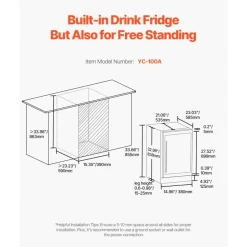 VEVOR Wine Cooler, 28 Bottle Wine Fridge, Mini Wine Cooler Refrigerator with Glass Door, Adjustable Shelves, Digital Temperature Control, Built-in & Freestanding Cooler Fridge for Home, Office, Bar