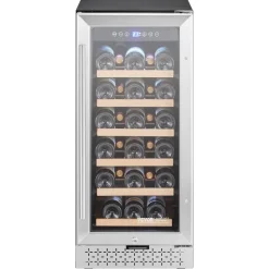 VEVOR Wine Cooler, 28 Bottle Wine Fridge, Mini Wine Cooler Refrigerator with Glass Door, Adjustable Shelves, Digital Temperature Control, Built-in & Freestanding Cooler Fridge for Home, Office, Bar