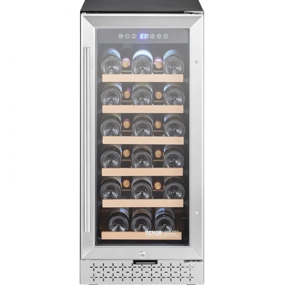VEVOR Wine Cooler, 28 Bottle Wine Fridge, Mini Wine Cooler Refrigerator with Glass Door, Adjustable Shelves, Digital Temperature Control, Built-in & Freestanding Cooler Fridge for Home, Office, Bar