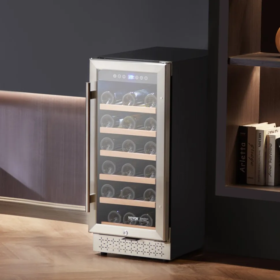 VEVOR Wine Cooler, 28 Bottle Wine Fridge, Mini Wine Cooler Refrigerator with Glass Door, Adjustable Shelves, Digital Temperature Control, Built-in & Freestanding Cooler Fridge for Home, Office, Bar