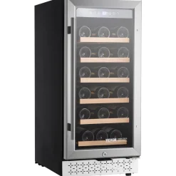 VEVOR Wine Cooler, 28 Bottle Wine Fridge, Mini Wine Cooler Refrigerator with Glass Door, Adjustable Shelves, Digital Temperature Control, Built-in & Freestanding Cooler Fridge for Home, Office, Bar