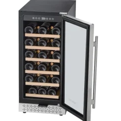 VEVOR Wine Cooler, 28 Bottle Wine Fridge, Mini Wine Cooler Refrigerator with Glass Door, Adjustable Shelves, Digital Temperature Control, Built-in & Freestanding Cooler Fridge for Home, Office, Bar