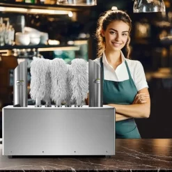 VEVOR Wine Glass Polisher Machine, 8-Brush Glass Polishing Machine, 660 Cups/Hour Electric Commercial Glass Polisher for Champagne Glasses, Beer Cups, Mugs, Perfect for Bar Restaurant Kitchen