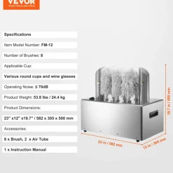 VEVOR Wine Glass Polisher Machine, 8-Brush Glass Polishing Machine, 660 Cups/Hour Electric Commercial Glass Polisher for Champagne Glasses, Beer Cups, Mugs, Perfect for Bar Restaurant Kitchen