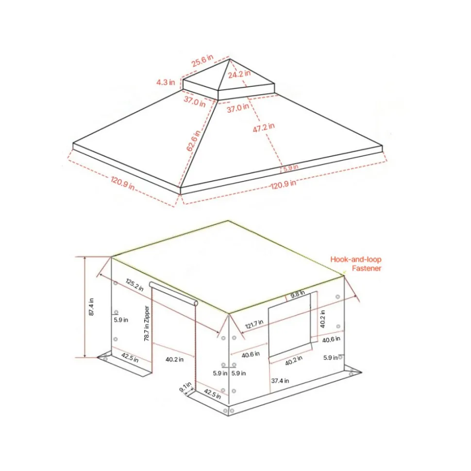 VEVOR Winter Gazebo Cover Fits 10 x 10 ft Hardtop Gazebos, All-Weather Double-Tiered Gazebo Cover with Sidewalls & Mesh Windows, High-Density PE Enclosed Storage Shelter Covers, Gazebos not Included