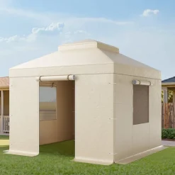 VEVOR Winter Gazebo Cover Fits 10 x 10 ft Hardtop Gazebos, All-Weather Double-Tiered Gazebo Cover with Sidewalls & Mesh Windows, High-Density PE Enclosed Storage Shelter Covers, Gazebos not Included