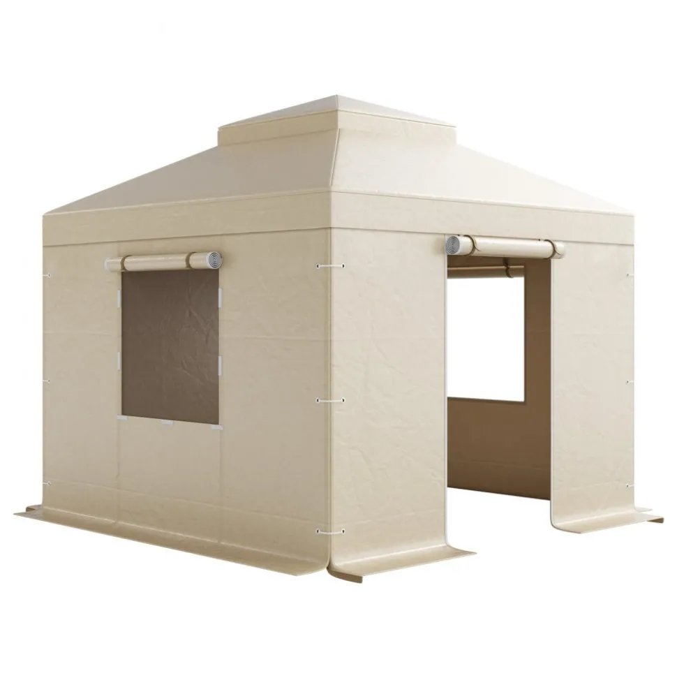 VEVOR Winter Gazebo Cover Fits 10 x 10 ft Hardtop Gazebos, All-Weather Double-Tiered Gazebo Cover with Sidewalls & Mesh Windows, High-Density PE Enclosed Storage Shelter Covers, Gazebos not Included