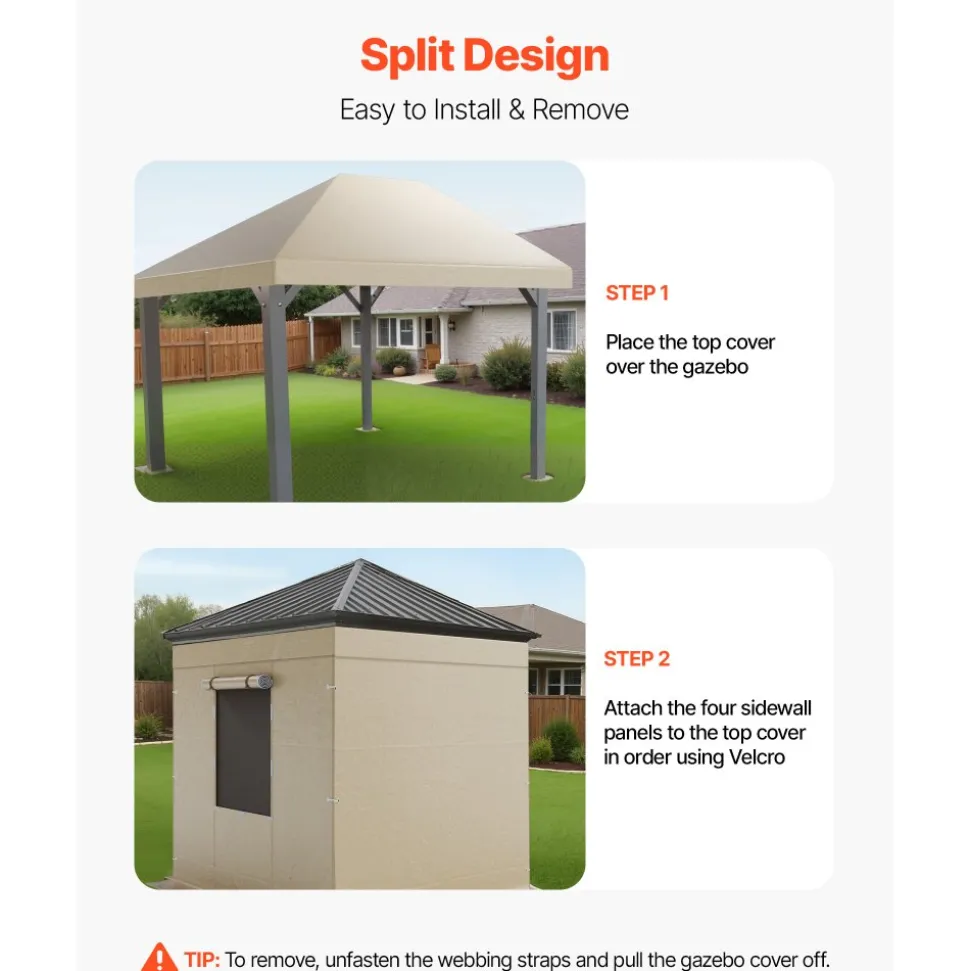 VEVOR Winter Gazebo Cover Fits 10 x 10 ft Hardtop Gazebos, All-Weather Double-Tiered Gazebo Cover with Sidewalls & Mesh Windows, High-Density PE Enclosed Storage Shelter Covers, Gazebos not Included