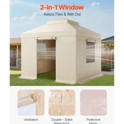 VEVOR Winter Gazebo Cover Fits 10 x 10 ft Hardtop Gazebos, All-Weather Double-Tiered Gazebo Cover with Sidewalls & Mesh Windows, High-Density PE Enclosed Storage Shelter Covers, Gazebos not Included