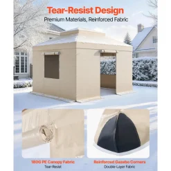 VEVOR Winter Gazebo Cover Fits 10 x 10 ft Hardtop Gazebos, All-Weather Double-Tiered Gazebo Cover with Sidewalls & Mesh Windows, High-Density PE Enclosed Storage Shelter Covers, Gazebos not Included