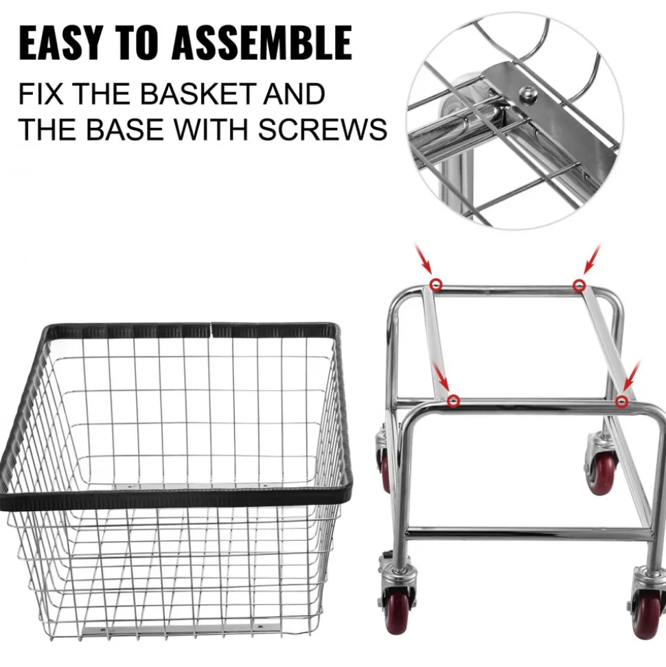 VEVOR Wire Laundry Cart, 4.5 Bushel Wire Laundry Basket with Wheels, 35''x15.7''x22'' Commercial Wire Laundry Basket Cart, Steel Frame with Chrome Finish, 5'' Casters, Wire Basket Cart for Lau