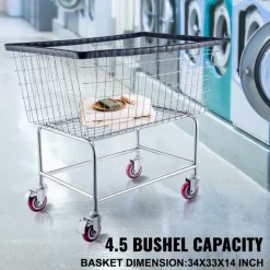 VEVOR Wire Laundry Cart, 4.5 Bushel Wire Laundry Basket with Wheels, 35''x15.7''x22'' Commercial Wire Laundry Basket Cart, Steel Frame with Chrome Finish, 5'' Casters, Wire Basket Cart for Lau