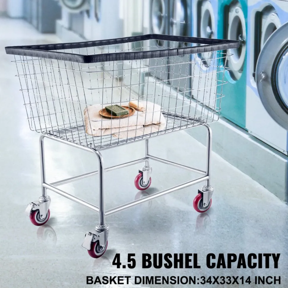 VEVOR Wire Laundry Cart, 4.5 Bushel Wire Laundry Basket with Wheels, 35''x15.7''x22'' Commercial Wire Laundry Basket Cart, Steel Frame with Chrome Finish, 5'' Casters, Wire Basket Cart for Lau