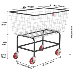 VEVOR Wire Laundry Cart, 4.5 Bushel Wire Laundry Basket with Wheels, 35''x15.7''x22'' Commercial Wire Laundry Basket Cart, Steel Frame with Chrome Finish, 5'' Casters, Wire Basket Cart for Lau