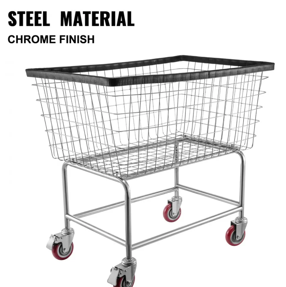 VEVOR Wire Laundry Cart, 4.5 Bushel Wire Laundry Basket with Wheels, 35''x15.7''x22'' Commercial Wire Laundry Basket Cart, Steel Frame with Chrome Finish, 5'' Casters, Wire Basket Cart for Lau