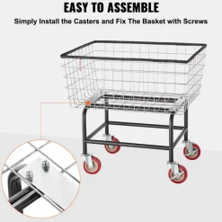 VEVOR Wire Laundry Cart, 2.8Bushel Wire Laundry Basket with Wheels, 26.7''x21.7''x26.4'' Commercial Wire Laundry Basket Cart, Steel Frame with Chrome Finish, 4" Casters, Wire Basket Cart for Laundry
