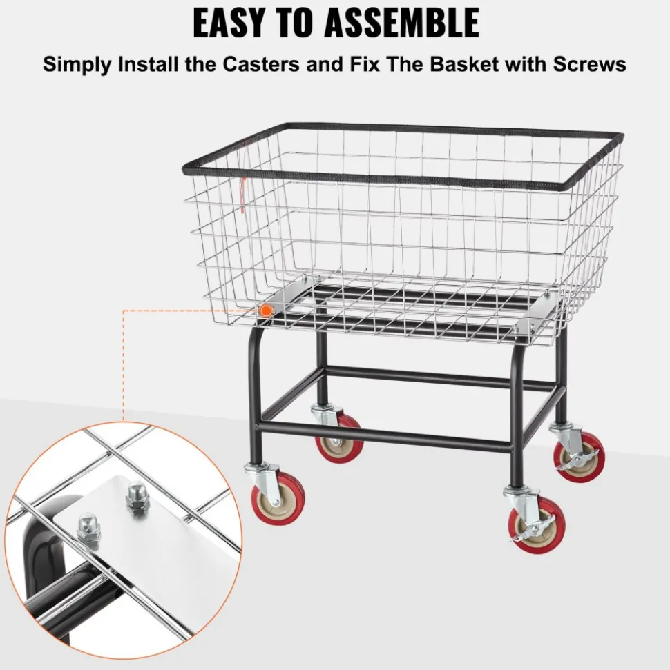 VEVOR Wire Laundry Cart, 2.8Bushel Wire Laundry Basket with Wheels, 26.7''x21.7''x26.4'' Commercial Wire Laundry Basket Cart, Steel Frame with Chrome Finish, 4" Casters, Wire Basket Cart for Laundry