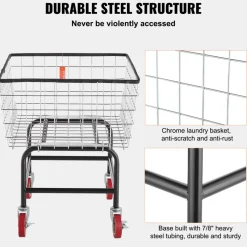 VEVOR Wire Laundry Cart, 2.8Bushel Wire Laundry Basket with Wheels, 26.7''x21.7''x26.4'' Commercial Wire Laundry Basket Cart, Steel Frame with Chrome Finish, 4