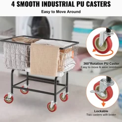 VEVOR Wire Laundry Cart, 2.8Bushel Wire Laundry Basket with Wheels, 26.7''x21.7''x26.4'' Commercial Wire Laundry Basket Cart, Steel Frame with Chrome Finish, 4