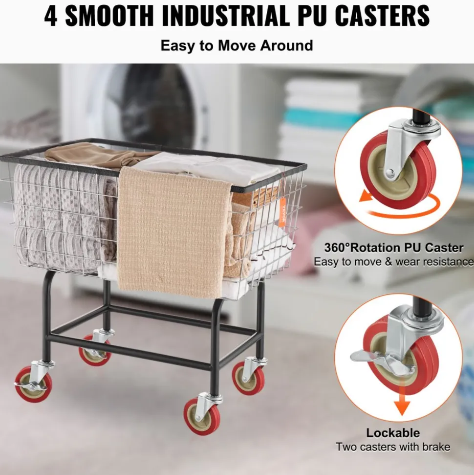 VEVOR Wire Laundry Cart, 2.8Bushel Wire Laundry Basket with Wheels, 26.7''x21.7''x26.4'' Commercial Wire Laundry Basket Cart, Steel Frame with Chrome Finish, 4" Casters, Wire Basket Cart for Laundry