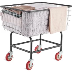 VEVOR Wire Laundry Cart, 2.8Bushel Wire Laundry Basket with Wheels, 26.7''x21.7''x26.4'' Commercial Wire Laundry Basket Cart, Steel Frame with Chrome Finish, 4