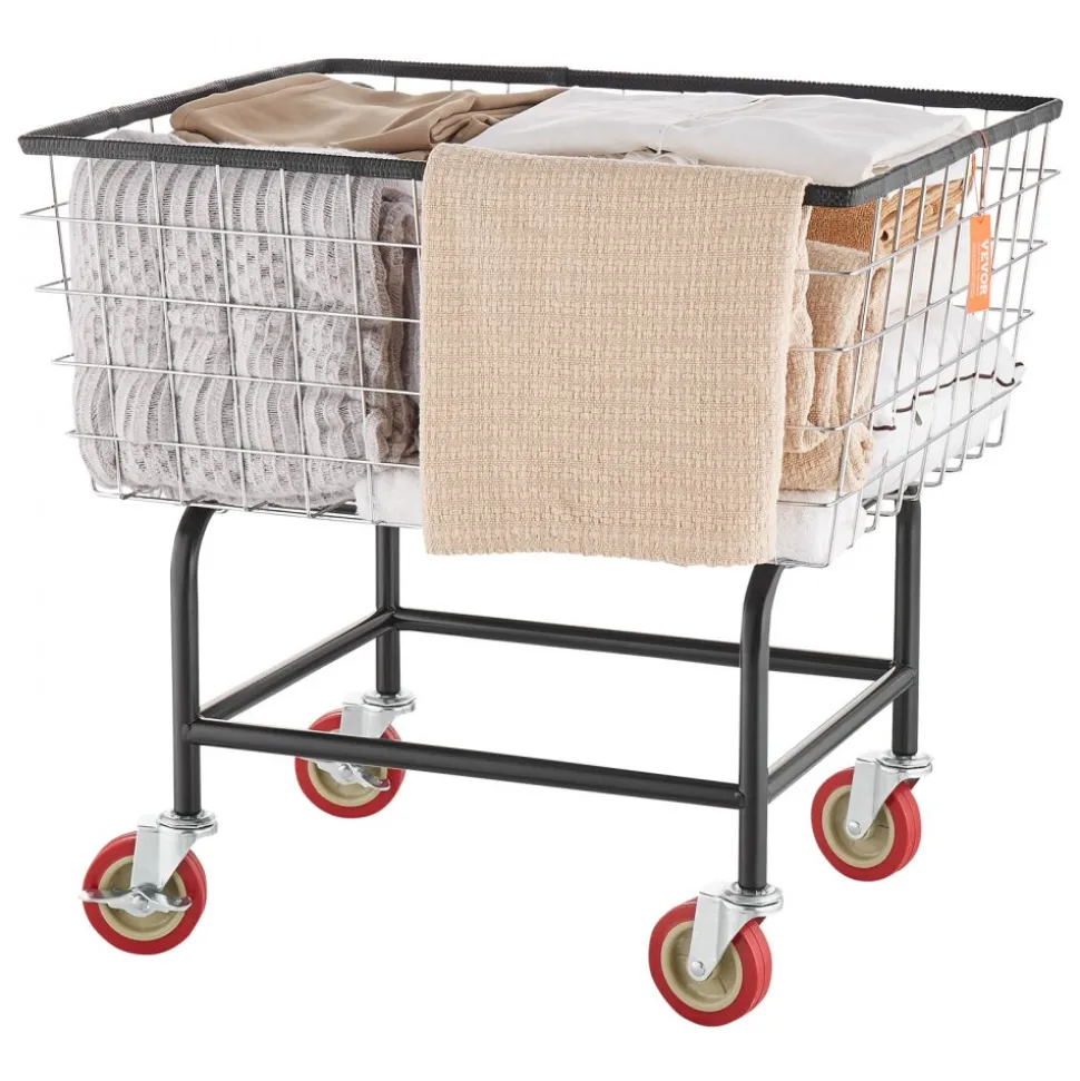 VEVOR Wire Laundry Cart, 2.8Bushel Wire Laundry Basket with Wheels, 26.7''x21.7''x26.4'' Commercial Wire Laundry Basket Cart, Steel Frame with Chrome Finish, 4" Casters, Wire Basket Cart for Laundry