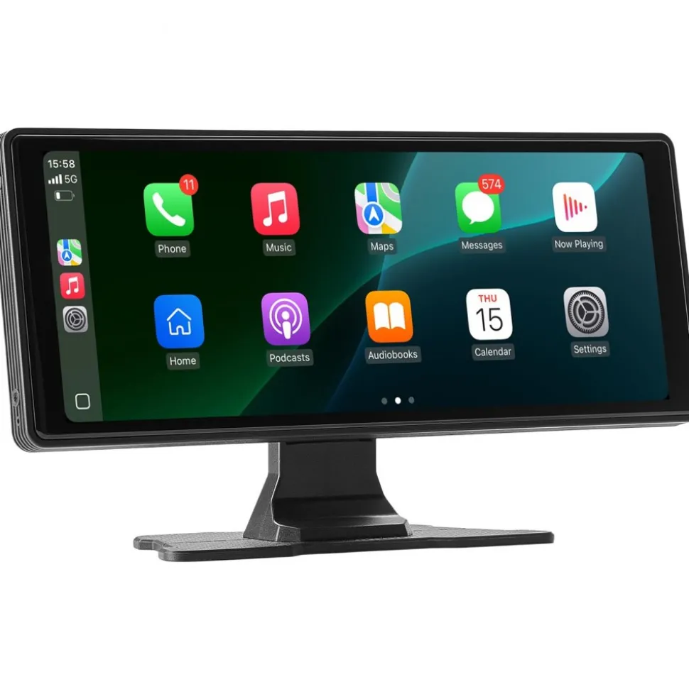 VEVOR Wireless Car Stereo, 10-Inch HD Portable Radio Touch Screen with Apple CarPlay and Android Auto, CarPlay Screen with Front & Backup Cameras, Voice Control, Mirror Link, Bluetooth, GPS Navigation