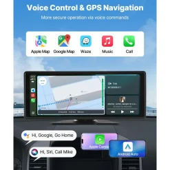 VEVOR Wireless Car Stereo, 10-Inch HD Portable Radio Touch Screen with Apple CarPlay and Android Auto, CarPlay Screen with Front & Backup Cameras, Voice Control, Mirror Link, Bluetooth, GPS Navigation
