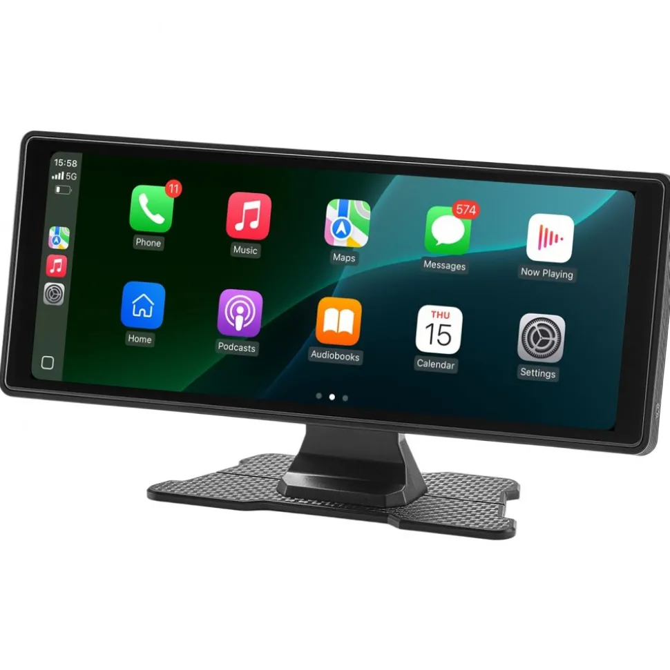 VEVOR Wireless Car Stereo, 10-Inch HD Portable Radio Touch Screen with Apple CarPlay and Android Auto, CarPlay Screen with Front & Backup Cameras, Voice Control, Mirror Link, Bluetooth, GPS Navigation