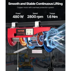 VEVOR Wireless Electric Hoist, 440 lbs 110V Electric Steel Wire Winch with Wireless Remote Control, 40ft Single Cable Lifting Height & Pure Copper Motor, for Garage Warehouse Factory
