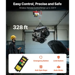VEVOR Wireless Electric Hoist, 440 lbs 110V Electric Steel Wire Winch with Wireless Remote Control, 40ft Single Cable Lifting Height & Pure Copper Motor, for Garage Warehouse Factory