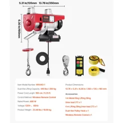 VEVOR Wireless Electric Hoist, 440 lbs 110V Electric Steel Wire Winch with Wireless Remote Control, 40ft Single Cable Lifting Height & Pure Copper Motor, for Garage Warehouse Factory