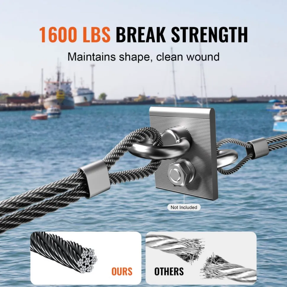 VEVOR Wire Rope Kit, 1/8" 500 ft 316 Stainless Steel Cable with Cutter and Gloves, 1600 lbs Breaking Strength, 7x7 Strands Core Marine Aircraft Grade for Handrail Stair Decking Fence Outdoors, Black