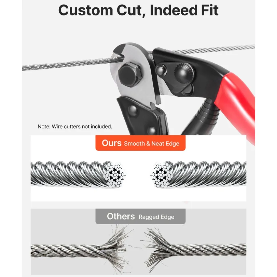 VEVOR Wire Rope Kit, 1/8" 600 ft 316 Stainless Steel Cable with Cutter and Gloves, 1600 lbs Breaking Strength, 7x7 Strands Construction Marine Aircraft Grade for Handrail Stair Decking Fence Outdoors
