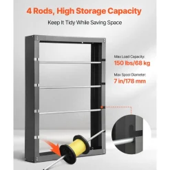 VEVOR Wire Spool Rack, 4 Adjustable Rods, Cold-Rolled Steel Wire Spool Holder Wall Mounted for Multi-Spools, Wiring Storage, 150 lbs Capacity Cable Dispenser, for Electrical Industrial Retail Use
