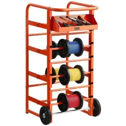 VEVOR Wire Spool Rack, 11 Rods, Multi-Spool Wire Rack Dispenser, Cable Caddy with Wheels, Cable Holder with Storage Tray for Wiring Storage, for Electrical, Industrial & Retail Use, Working Efficiency