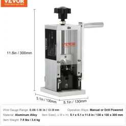VEVOR Wire Stripping Machine,Wire Stripper with Hand Crank or Drill Powered,0.06''-1.18'' Copper Wire Stripper,Visible Stripping Depth Reference,Portable Aluminum Frame Wire Peeler
