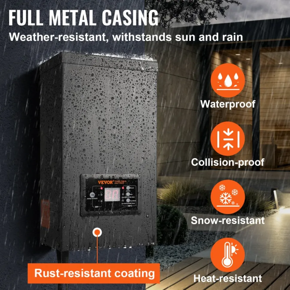 VEVOR 600W Landscape Transformer, Timer & Photocell Sensor Equipped, Weatherproof Outdoor Lighting Converter, 120V AC to 12V/14V AC, Ideal for Exterior, Spotlight, Pathway, Pool Lighting, ETL Certi